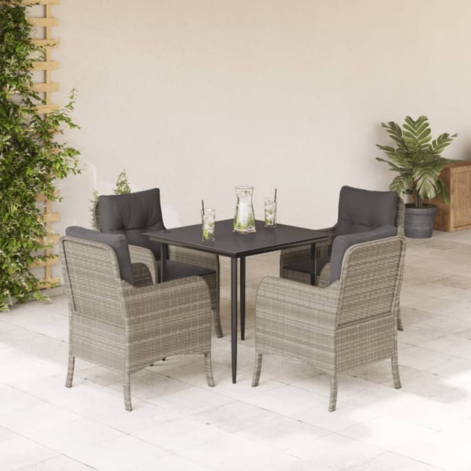 vidaXL - 5-delige - Tuinset - met - kussens - poly - rattan - lichtgrijs
