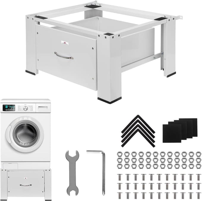 Wasmachine Onderstel - Droger Verhoger - Huishoudelijk Gebruik - Met Lade - 63 x 54 cm - Wit