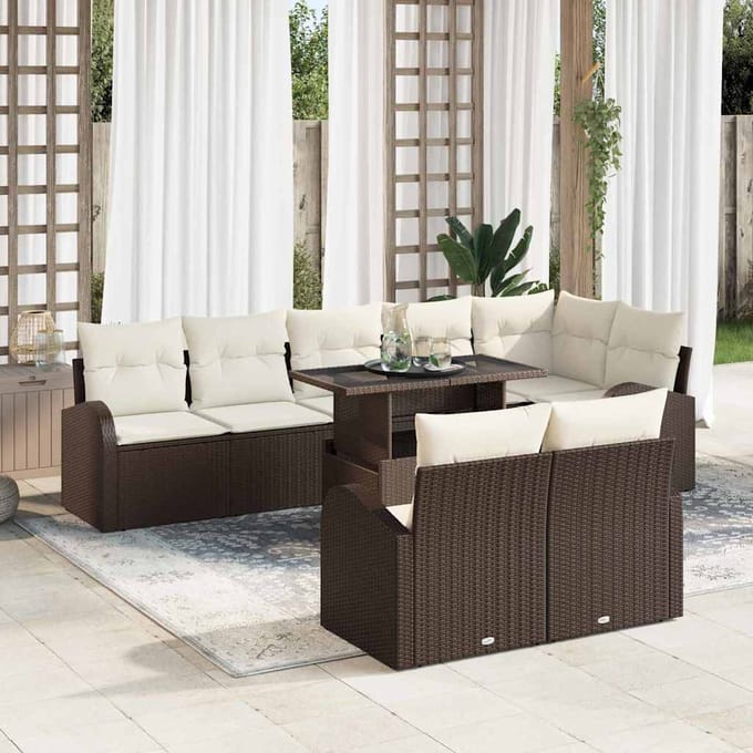 vidaXL - Tuinbank - Set - 9 - st - Bruin - en - Crème - poly - rattan