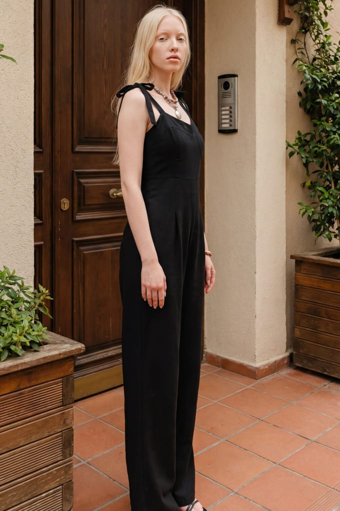 Linnenmix Jumpsuit met Hartvormige Halslijn