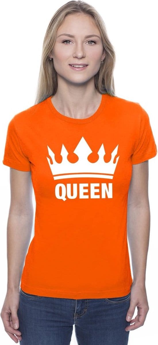 Koningsdag koppel King & Queen t-shirt oranje maat M