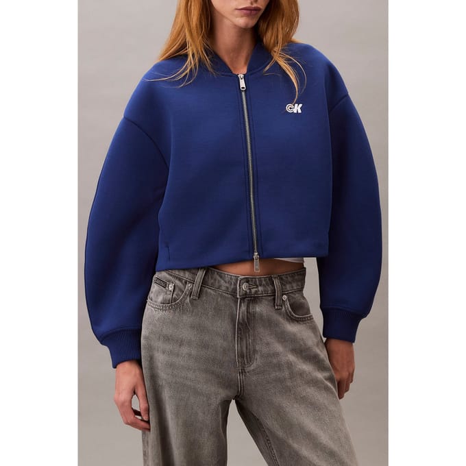 Calvin Klein Oversized Scuba Bomber Jacket Blue Herald Maat: S | Bomberjacks Outlet | Dames | Blauw
