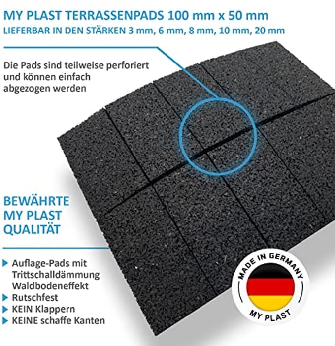 Terrastegels 100 x 50 mm met rubbergranulaat onderlegger
