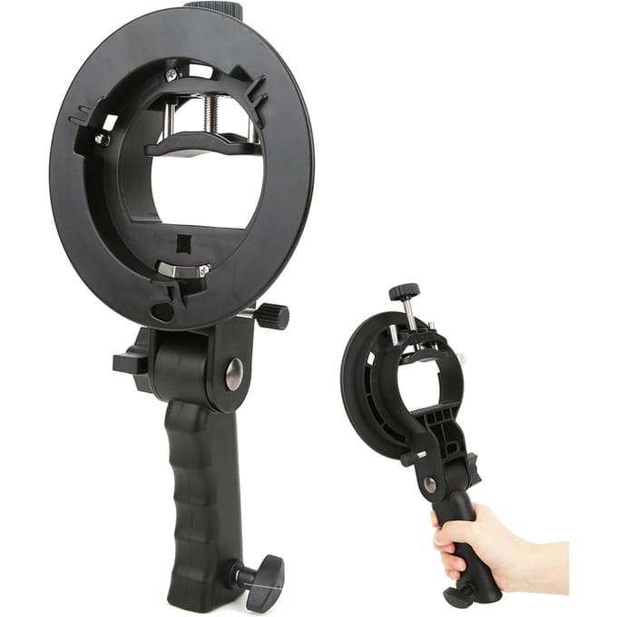 Support en forme de S pour lampe torche à monture Bowens, noir