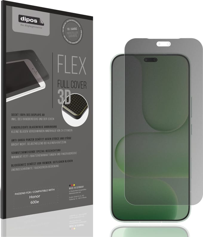 dipos FLEX – Matte Privacy Screenprotector geschikt voor Honor 600e | Volledige Schermbescherming | Case-Friendly