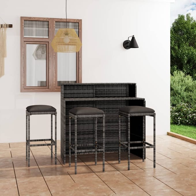 vidaXL - 4-delige - Tuinbarset - met - kussens - grijs