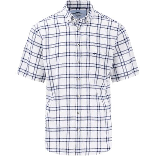 Fynch-Hatton Overhemd Pure Linnen Classic Duo Check Button-Down Wit-Navy / male