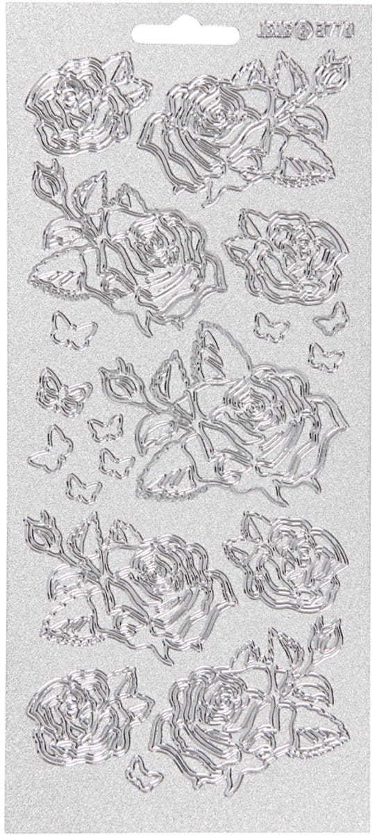 Stickers, rozen, vel 10x23 cm, zilver, 1 vel