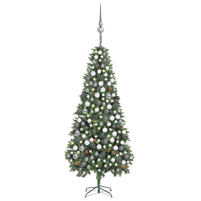 vidaXL - Kunstkerstboom - met - verlichting - kerstballen - dennenappels - 210 - cm