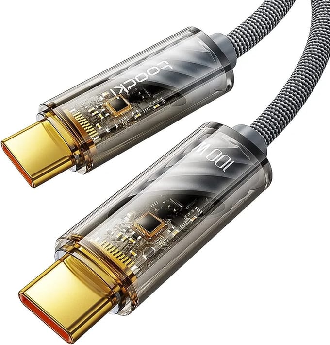 DrPhone Toocki USB-C naar USB-C Kabel 3 Meter - 100W Power Delivery - Snelladen - 480 Mbps Dataoverdracht - Gevlochten - Space Grey