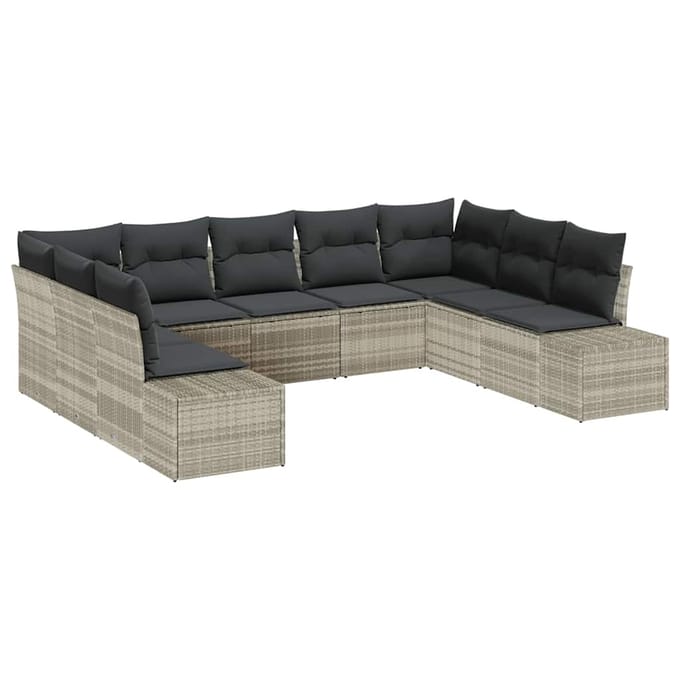 vidaXL Tuin Sofa Set 9 st Lichtgrijs poly rattan