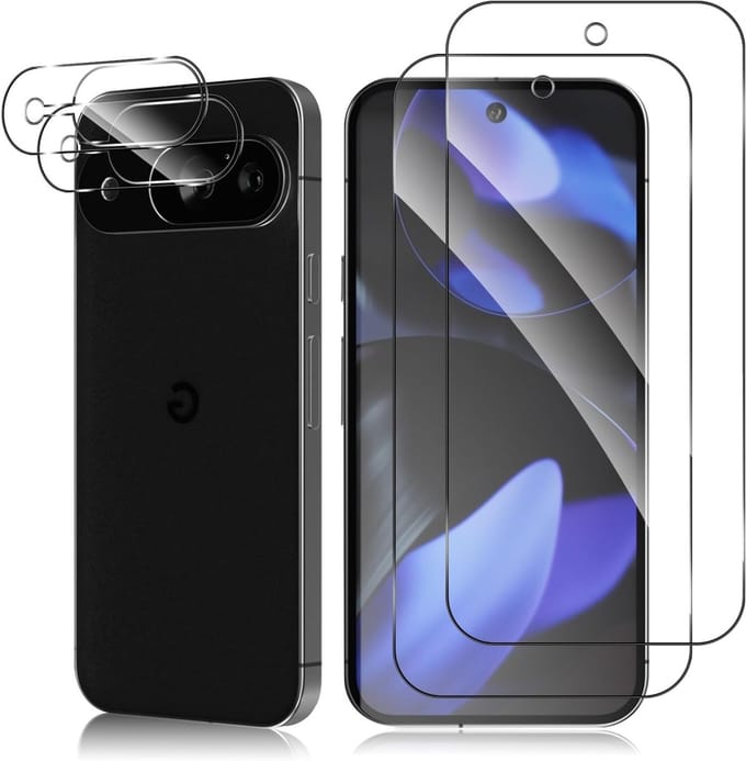 2 + 2 Pack Gehard Glas Screen Protector en Camera Lens Bescherming voor Google Pixel 9 5G, 9H Hardheid, Krasbestendig, HD Beeldkwaliteit en Duurzaamheid
