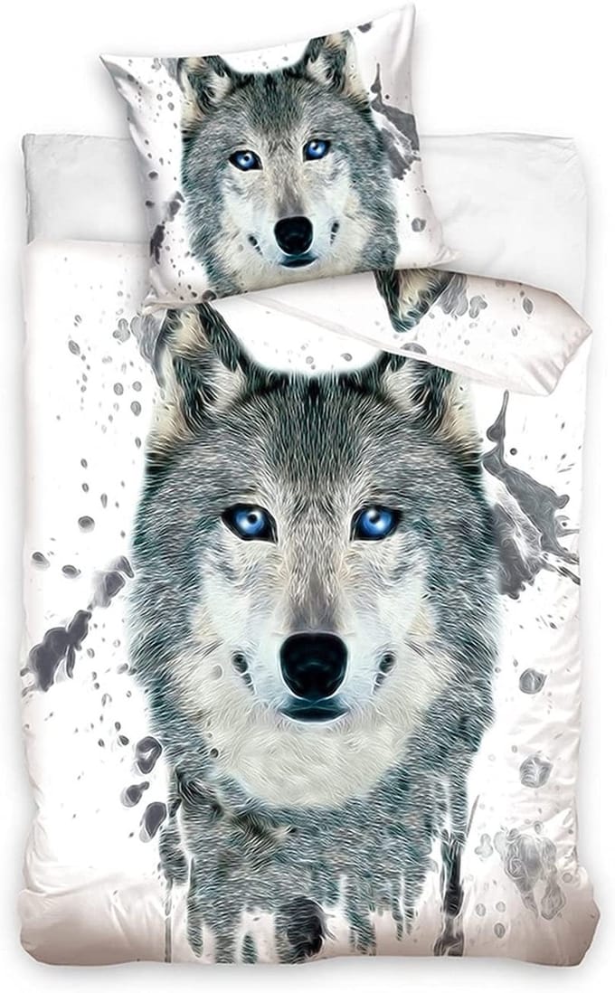 Dreamee Dekbedovertrek Wolf- 140 x 200 cm - Katoen - 70 x 90 cm