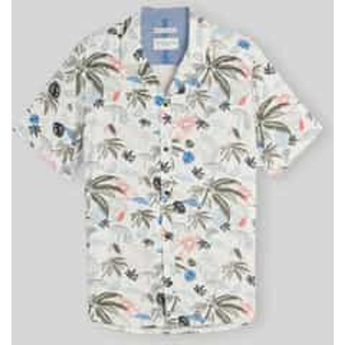 Tom Tailor - Regular fit resort-overhemd met korte mouwen van viscose - Maat S - off white beach design