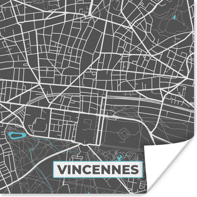 Poster Vincennes - Stadskaart - Plattegrond - Frankrijk - Kaart - 100x100 cm XXL