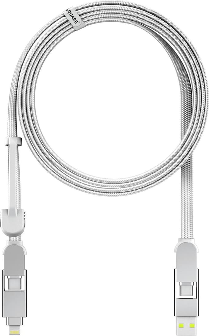 Rolling Square inCharge XL 6-in-1 Snellaadkabel 2 Meter - USB-C, Micro USB & Lightning Oplaadkabel voor iPhone, iPad & Android - Wit