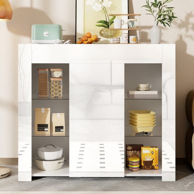 PHOEBE CAT Dressoir - Hoogglans - Glazen planken - 95x35x83 cm - Wit