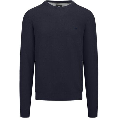 Fynch-Hatton Trui O-Neck Uni Color Fine Texture Navy / male