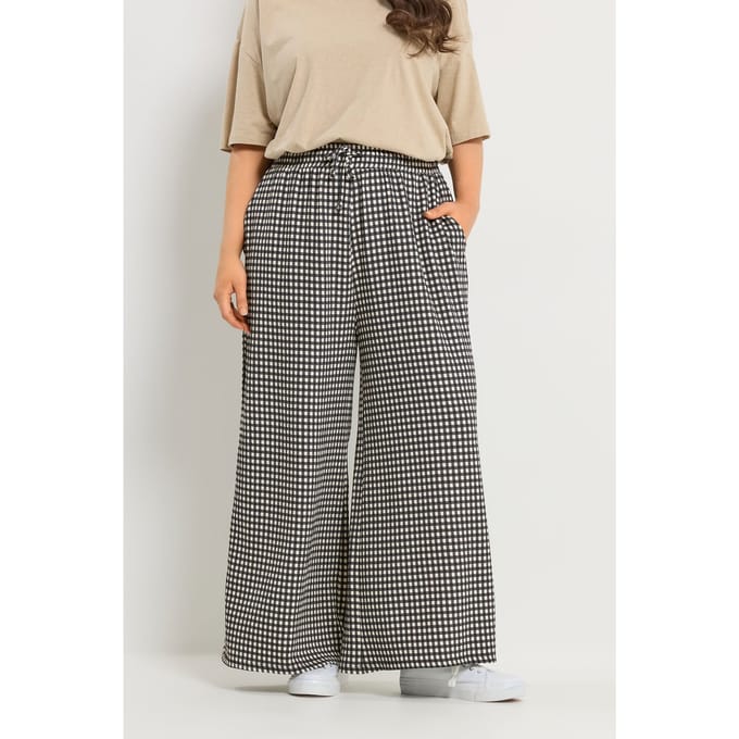 Yours Zwarte Geruite Broek Met Wijde Pijpen Size Regular > 54-56