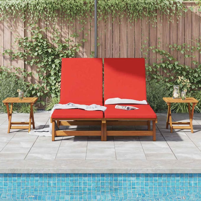 vidaXL - Ligstoel - met - kussen - Rood - Massief - Acacia - Hout