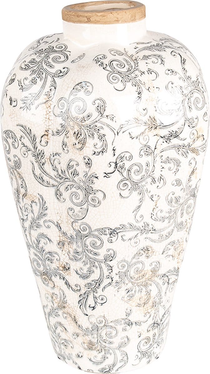 Clayre & Eef Vaas Ø 24x40 cm Beige Grijs Keramiek Bloemen