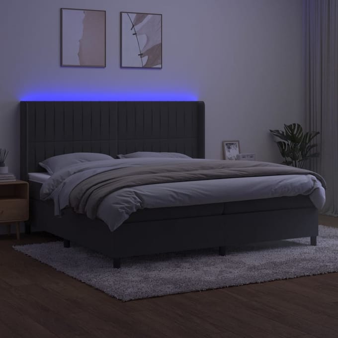 vidaXL - Boxspring - met - matras - en - LED - fluweel - donkergrijs - 200x200 - cm