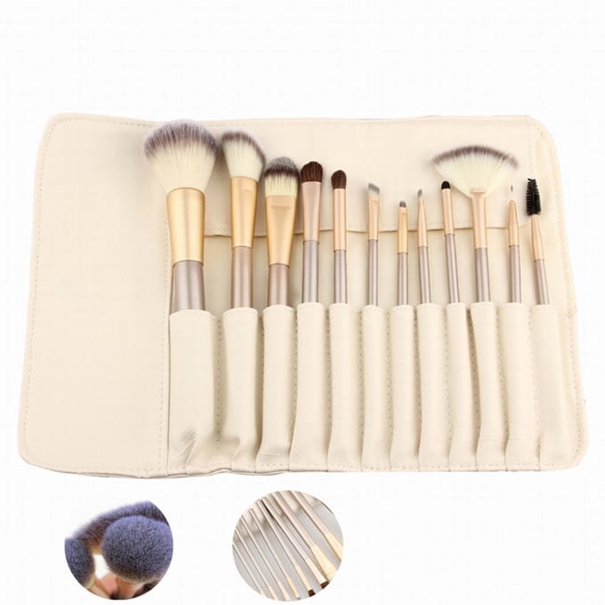 Solidchoice - Professionele 12-delige Make-upkwastenset met Lederen Tas