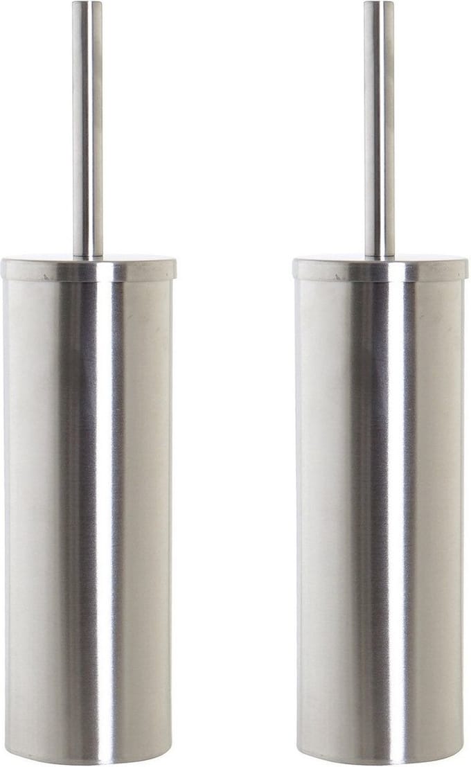 Set van 2x stuks toiletborstel zilver met houder van RVS 39 cm - Wc-borstels