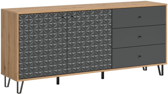 Prisma dressoir 3 laden, 2 deuren eik decor, mat grijs.