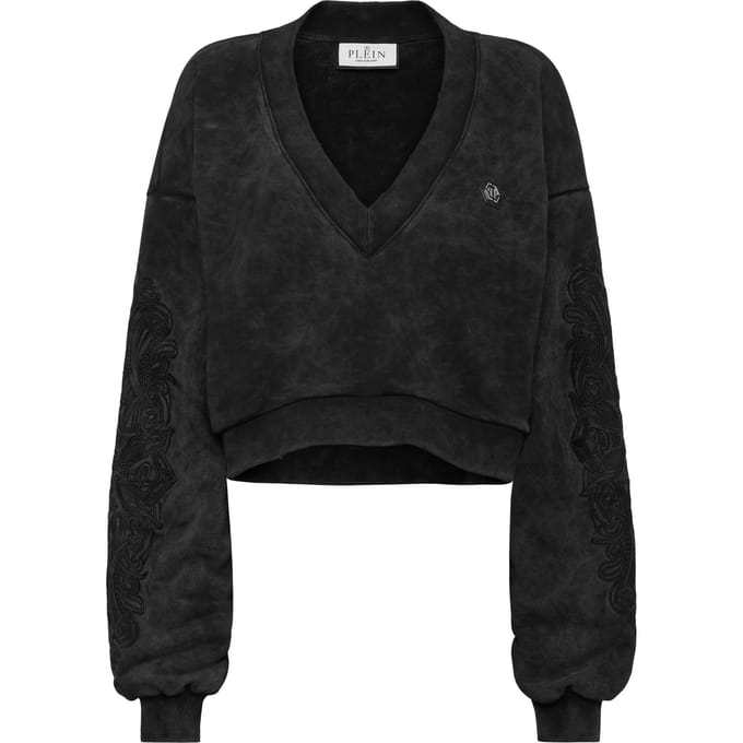 Washed V-Neck Sweatshirt Piercing