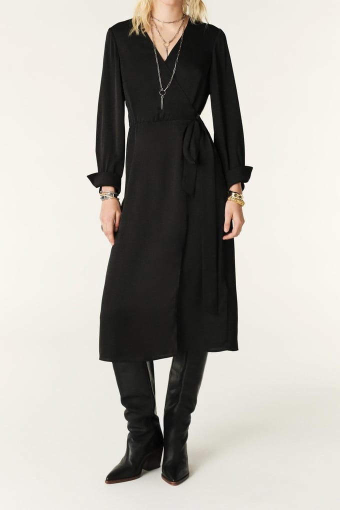 BA&SH Robe Iris Noir Maat: M | Midi Jurken Outlet | Dames | Zwart