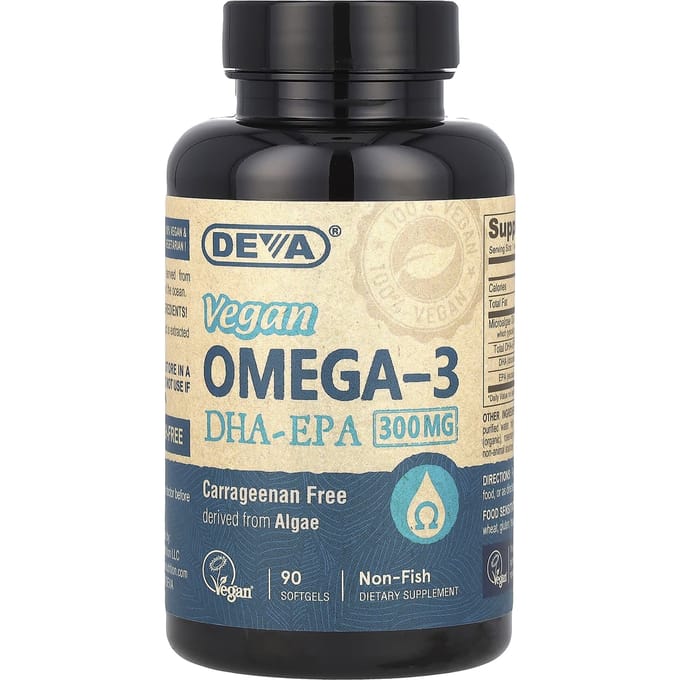 Deva, Oméga-3 Végétalien, DHA-EPA, 300 mg, 90 Gélules Molles Végétaliennes