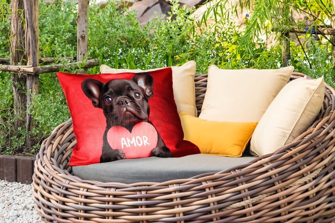 Buitenkussens - Tuin - Amor - Hond - Hartje - Rood - 50x30 cm