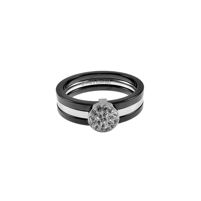 Ring Dames - Zwarte Keramische en RVS Ring