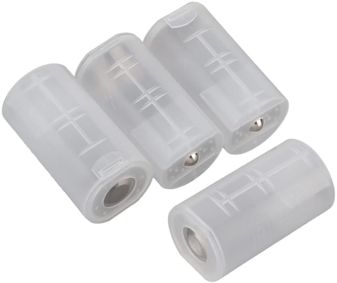 Batterij Adapter Houder - Converter Case - Elektronische Apparaten - 2 AA naar D - 4 Stuks - Translucent Wit