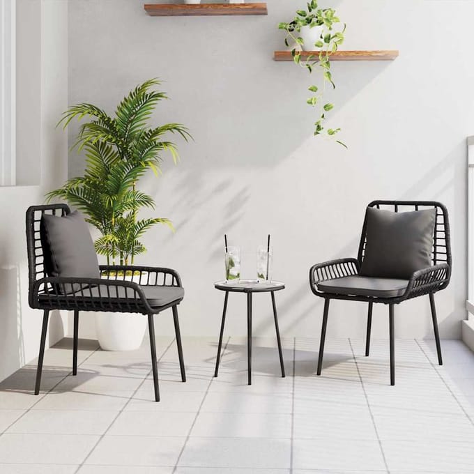 vidaXL - Tuin - Eettafel - Set - 3 - st - Zwart - en - Anthraciet - poly - rattan