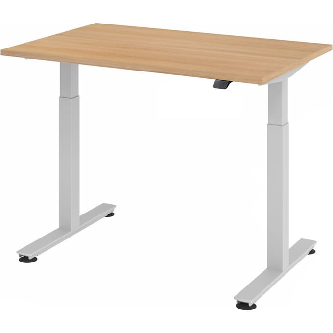 Ulm bureau, elektrisch in hoogte verstelbaar, T-poot, B 1200 mm, eiken afwerking