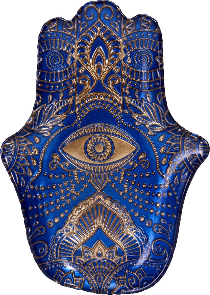 Home & Styling Hamsa Hand Bord - Glas - 23x16cm - Blauw