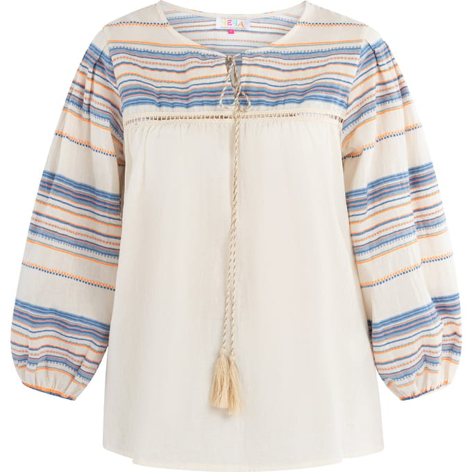 IZIA Blouse Dames Oranjeblauw gebroken wit