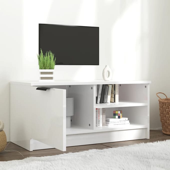 vidaXL - Tv-meubel - 80x35x36,5 - cm - bewerkt - hout - hoogglans - wit