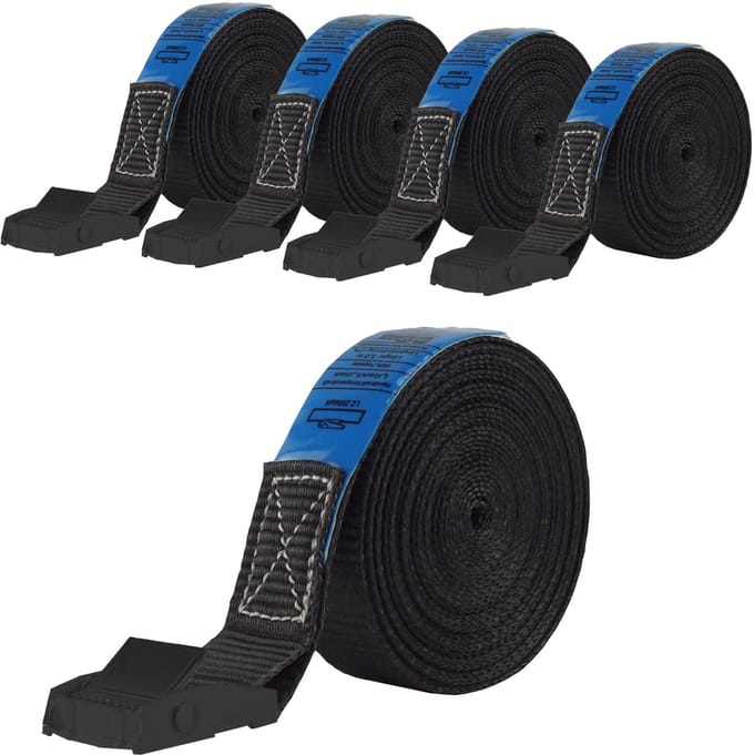 5x Professionele spanband Spanband Klemvergrendeling auto 1-delig 5m 250 kg ZWART