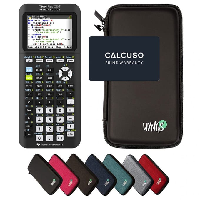 TI-84 Plus Ce -T Python Edition incl. WYNGS Beschermhoes Zwart - Grafische Rekenmachine - Basis Pakket