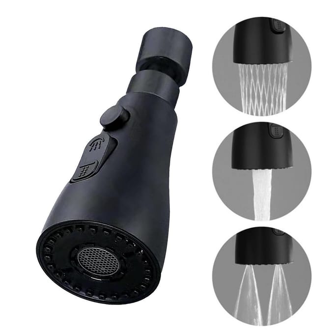 Rallonge de robinet de cuisine, réglage à trois modes, buse de robinet de cuisine domestique rotative à 360 ° noir
