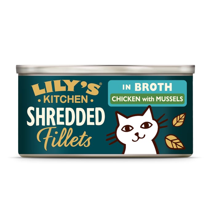 24x70g Lily's Kitchen Shredded Filets kip & mosselen natvoer voor katten