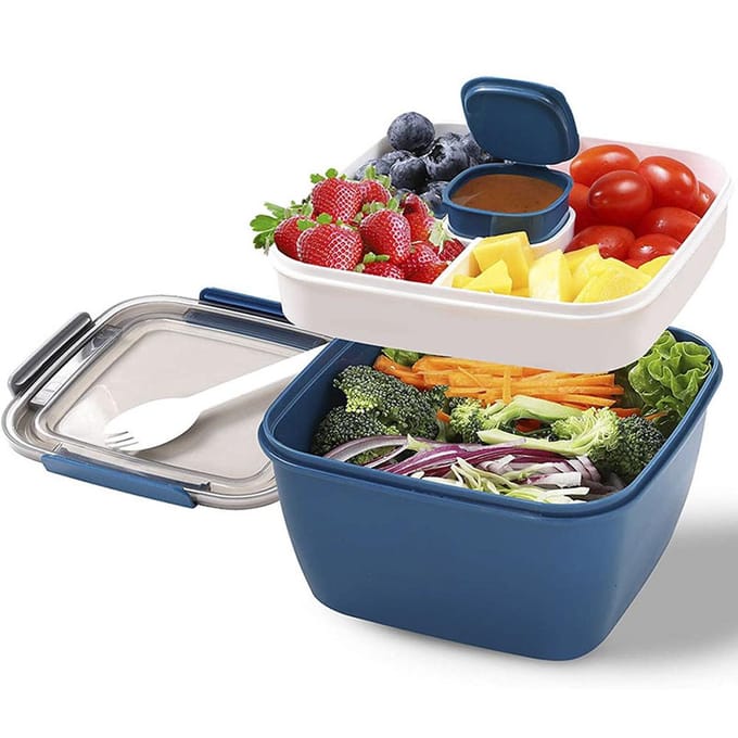 1500mL Bento Box Draagbare Lunchbox met 4 Vakken, Lekdichte Lunchboxen met Spork, Saus