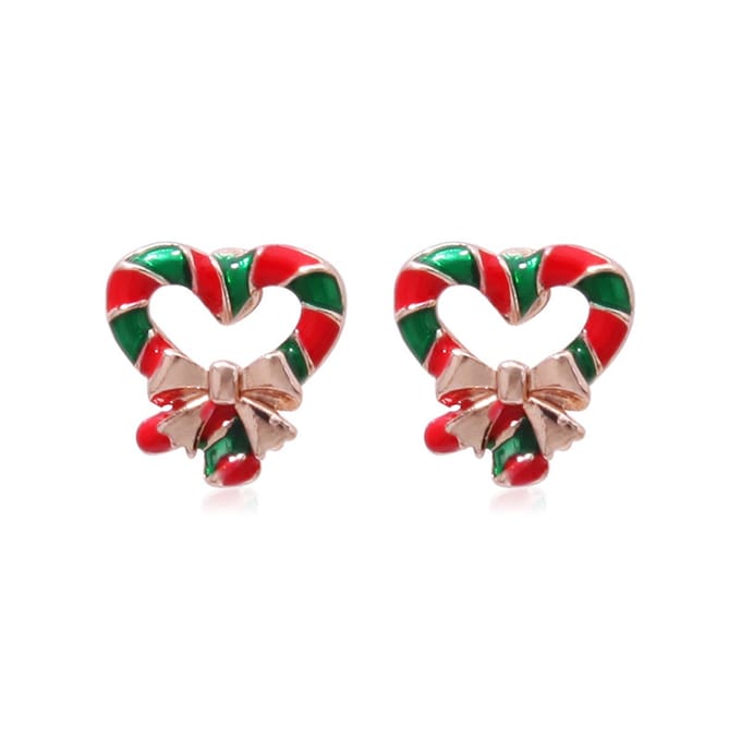 Hartje met strikje oorknopjes | groen rood | goud gekleurd