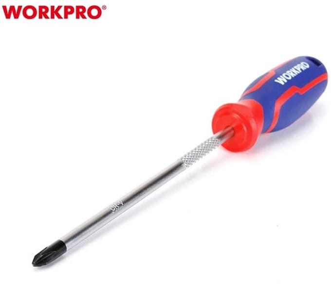 WORKPRO WP221037 Schroevendraaier Pozi PZ2 × 100 mm – CR-V Staal – Magnetische Punt & Ergonomisch Handvat