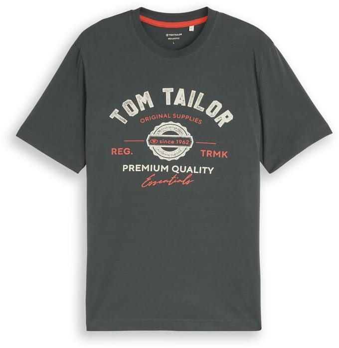 Tom Tailor - T-shirt met logo-print - Maat M - Darkest Olive