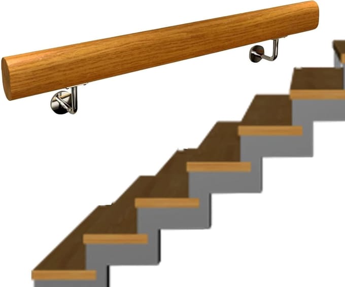 Trapleuning - Muursteun Handgreep - Veiligheid Binnen - Stevige Houten Constructie - 80 cm - Natuurlijk Hout