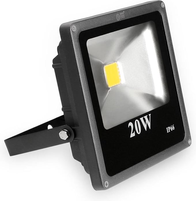 LED Bouwlamp / Schijnwerper Warm Wit - 20 Watt - Plat